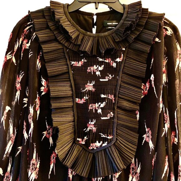 NWT Designer ISABEL MARANT Wilem Haut Ruffle Pleat Blouse Black M MSRP $1375 - Picture 5 of 10